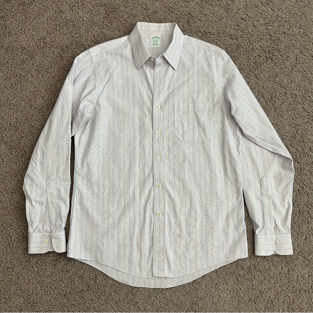 Brooks Brothers Classic Non Iron Striped Button Up Shirt Mens Size 16 - 35